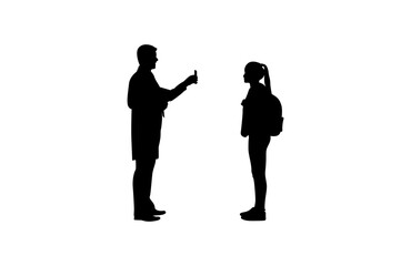 A doctor is consulting a girl and looking at her mobile phone vector.