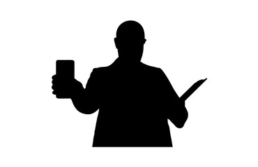 A doctor holding a smartphone and showing a vector