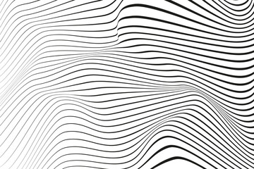 Black and white hallucination. Optical illusion. Twisted illustration. Abstract futuristic background of stripes. Dynamic wave