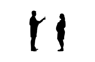 A doctor is giving advice to a pregnant woman looking at her mobile phone vector.