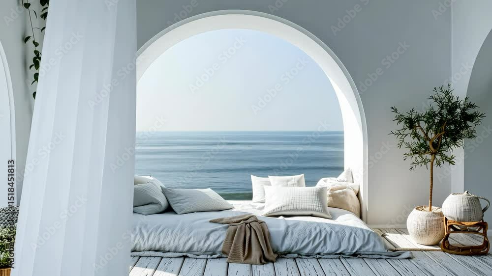 Poster comfortable space featuring soft cushions and a stunning ocean view ideal for relaxation and tranqui