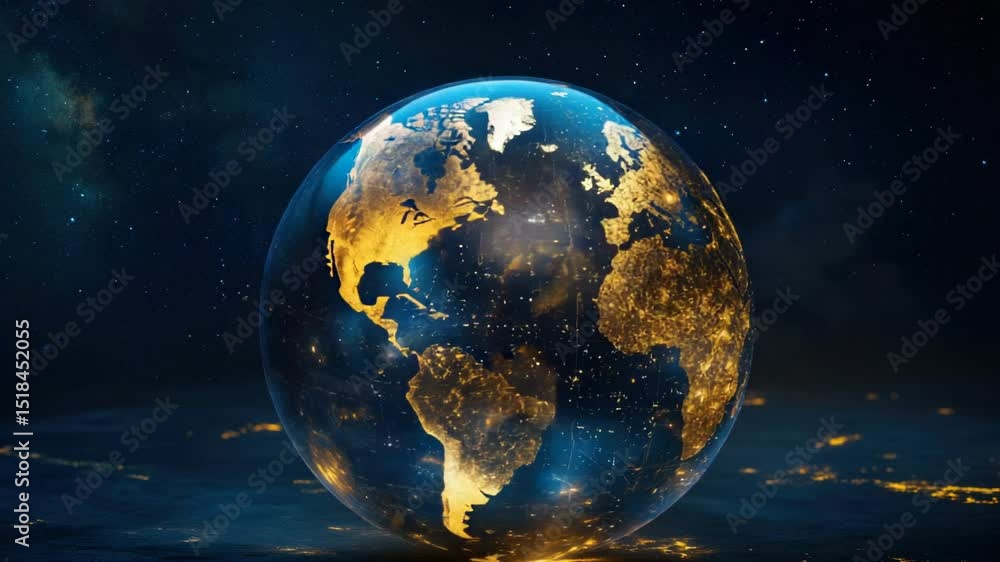 Poster a transparent glass globe showing a detailed map of the world