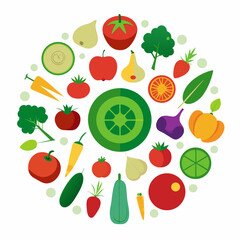 Colorful Variety of Fresh Fruits and Vegetables Circular arrangement various fruits vegetables vibrant colors fruits vegetables healthy food nutrition diet food tomato cucumber carrot broccoli