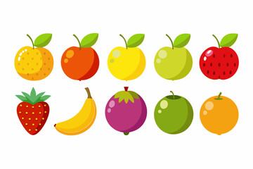Collection of Colorful Cartoon Fruits Flat design illustration various fruits including apples oranges strawberries bananas and passion fruit fruits apples oranges strawberries bananas passion fruit
