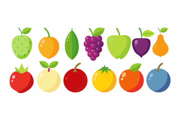 Colorful Flat Design Fruit Icons Collection various fruits flat design style showcasing different shapes and colors fruit icons flat design apple pear grape plum orange