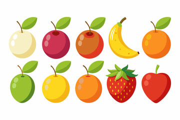 Collection of Colorful Cartoon Fruits Flat design illustration various fruits including apples plums oranges bananas and strawberry fruits apple plum orange banana strawberry illustration cartoon