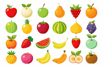 Colorful Collection of Various Fruits Cartoon illustrations different fruits including apples pears berries watermelon and more fruits apple pear banana strawberry watermelon orange grape raspberry