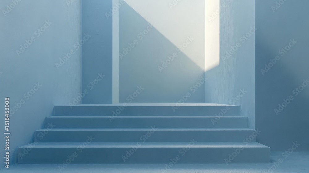 Poster minimalist abstract light patterns on a soft blue gradient background for serene product presentatio