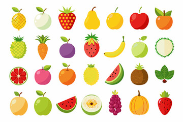 Colorful Flat Icon Collection of Various Fruits flat icons depicting various fruits including apples bananas strawberries and more fruits icons flat design apple banana strawberry