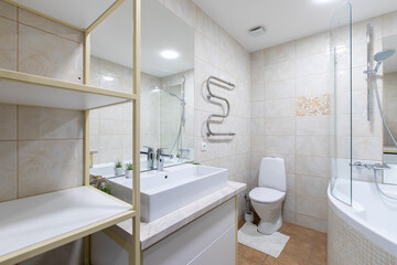 Modern Home Clean Bathroom Interior with Bathtub and Contemporary Bathroom Fixtures