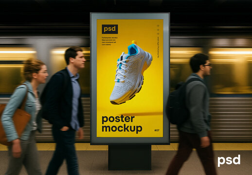 Metro station adverting billboard mockup
