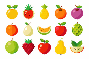 Colorful Flat Design Fruit Illustrations Collection various fruits flat design style fruit illustration design flat apple pineapple strawberry orange grapefruit kiwi mango banana watermelon pear
