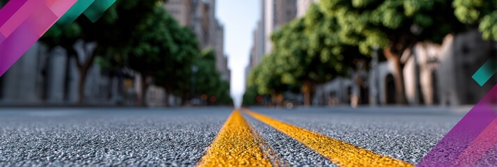 city street festival, banner for a us street festival webpage, with parade route, city skyline, street art, and urban festival vibes