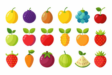 Colorful Flat Design Fruit Icons Collection various fruits flat design style including apples berries and more fruits apple banana berry cherry grapes kiwi orange peach