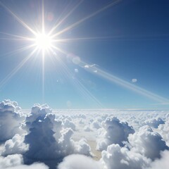Sun Rays and White Clouds on a Clear Blue Sky – Natural Light Concept