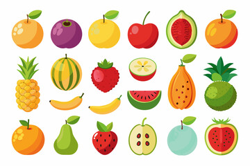 Collection of Colorful Flat Design Fruits Cartoon illustration various fruits flat style fruits fruit collection illustration flat design cartoon orange apple cherry watermelon pineapple strawberry