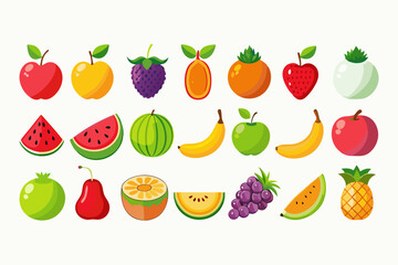 Colorful Collection of Various Fruits Cartoon illustrations different fruits including apples bananas berries watermelon and more fruits apple banana watermelon strawberry berry grape pineapple orange
