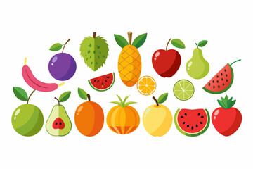 Colorful Flat Design Fruits Illustration Various fruits displayed flat design style including whole and sliced examples fruits illustration flat design apple banana orange pear watermelon