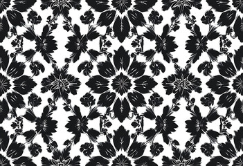 Ornamental black lace floral pattern, symmetrical and seamless.
