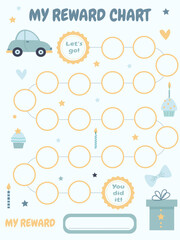 A map of achievements of your dream or goal for a child with a cute car, a gift and festive decor