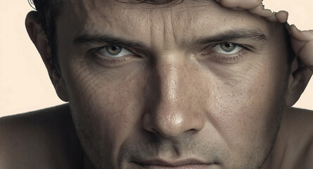 Obraz premium Close-Up Portrait of Contemplative Man with Thoughtful Expression