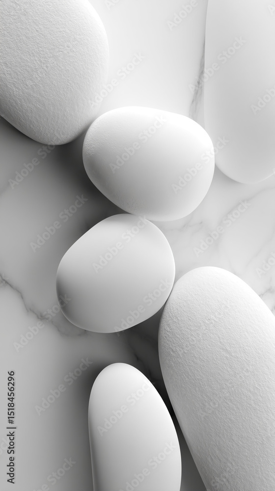 Aufkleber smooth white stones on marble background, creating a minimalist and elegant scene, showcasing a clea