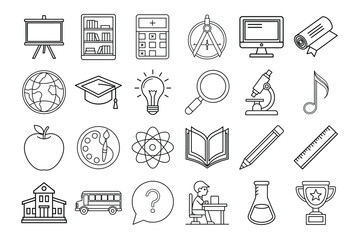 Back to school education icons line art