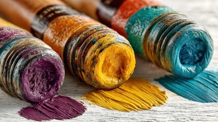 Vibrant oil paints squeezed from tubes, showcasing colorful textures on white background