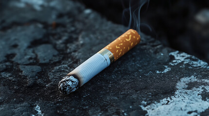 Burning cigarette with toxic smoke, symbolizing addiction and danger to health