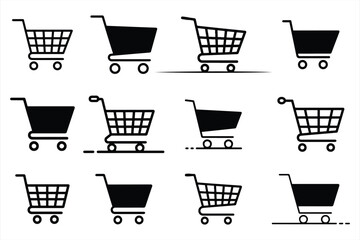 shopping cart , shopping trolley icon outline and silhouette vector on white background.