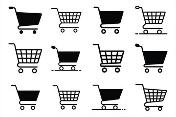 shopping cart , shopping trolley icon outline and silhouette vector on white background.