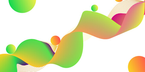  Creative banner design with wave shape and lines as template. Simple horizontal banner. Ecology Corporate landing page with 3d green wave. Abstract green and yellow liquid background.