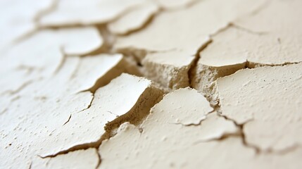 Close-up view of cracked, light beige earth.