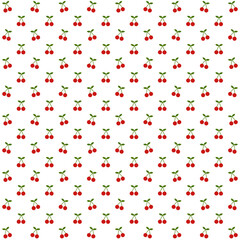 Seamless pattern with red cherry and green leaves on white background.Surface for textile.Decoration ornament.Wrapping paper.Summer or spring.Geometric.Vector illustration.