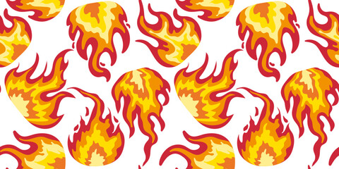 abstract drawn fire flame seamless pattern on white background dynamic burning bonfire texture for textile print wallpaper web design digital illustration