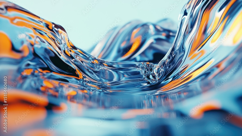 Aufkleber glossy abstract waves in vivid blue and orange tones harmonizing in a dynamic flow. generative ai