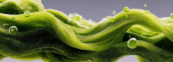 Macro shot of translucent algae fiber highlighting its eco-friendly material