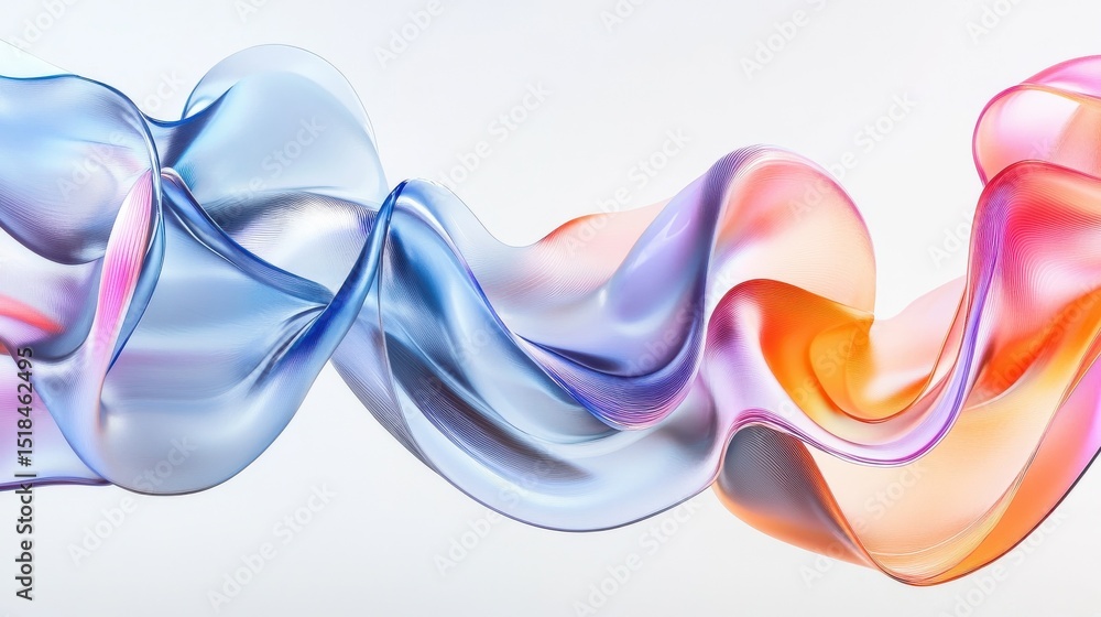 Poster colorful abstract waves of translucent ribbons overlapping on smooth white backdrop