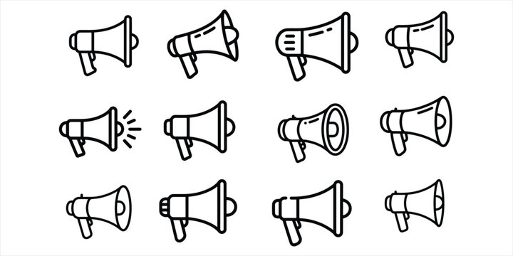 megaphone line icon set vector on white background.
