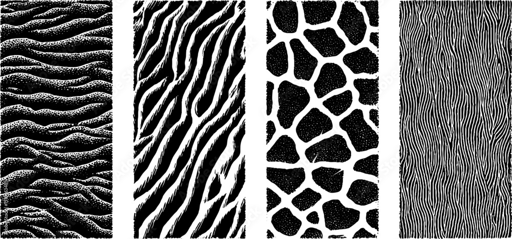 Poster engraved leopard print pattern set for textile and design concepts