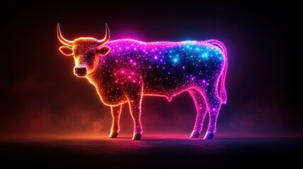 Neon bull silhouette, vibrant colors