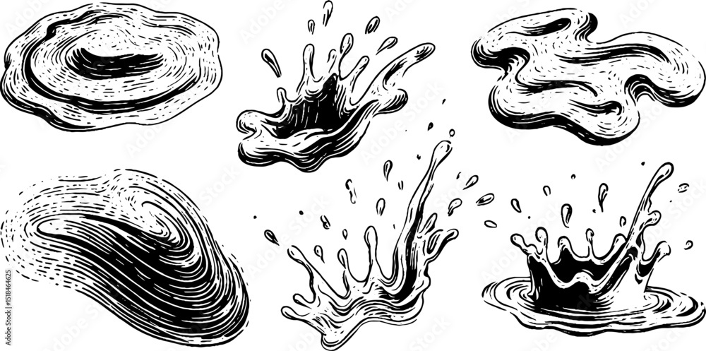 Aufkleber engraved liquid swirl patterns with dynamic splash designs for creative projects