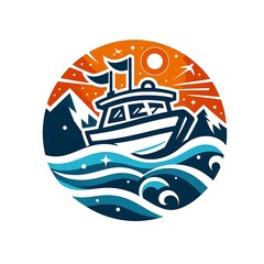 A minimalist logo design created for a boat company, featuring a stylized icon of a sailing boat in simple, elegant lines. 