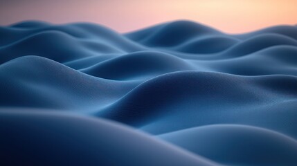 Fototapeta premium Blue waves ripple under a soft orange sky glow