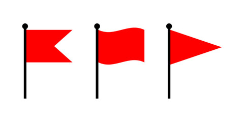 Red Flag Location Marker Icons Vector Set for Map, Warning, or Destination Use