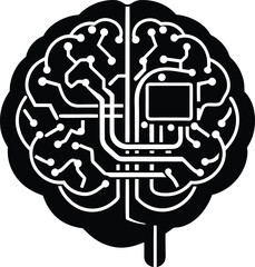 AI brain circuit Vector illustration transparent brain with internal chip layers