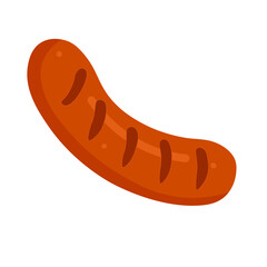 Vector illustration of a grilled sausage with brown cuts, cartoon flat style, isolated.
