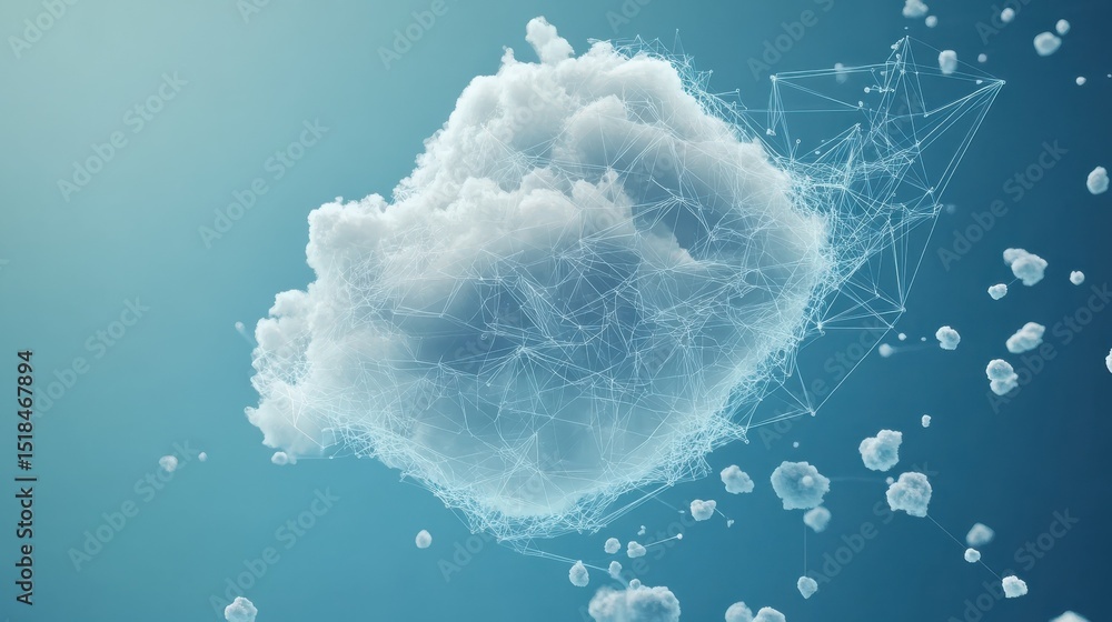 Poster digital cloud computing network with data visualization elements on blue background