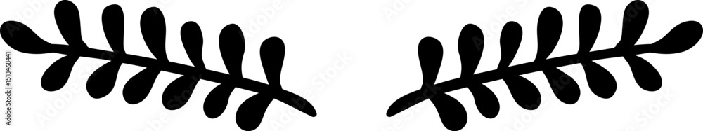Poster two simple black branches with rounded leaves are creating a frame on a white background, perfect fo
