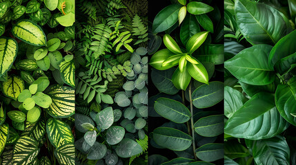 A collage of various green plant leaves with different shapes and textures. This image could be used as a keyword suggestion for nature content.
